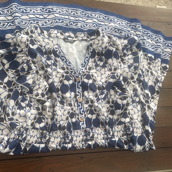 BloomChic Blue and White Tie Front Midi Sundress - Picture 5 of 8